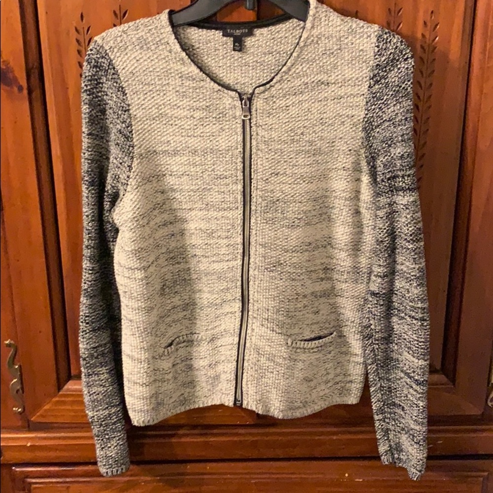 Talbots Gray Silver Zip Up Jacket Medium Petite - image 1